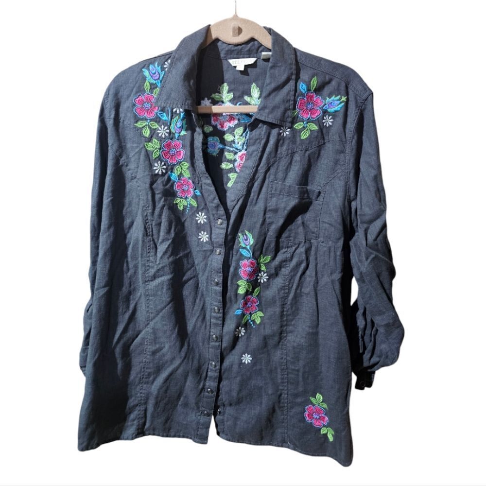 STETSON Embroidered Dark Gray Shirt - Size 3X